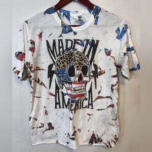 Next Level Apparel White Graphic Tee with Skull and Flag Design Women’s Medium